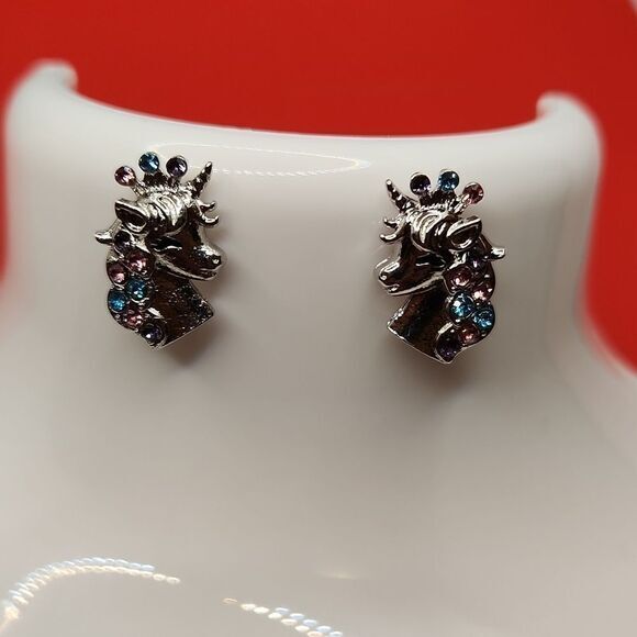 925 Sterling Silver Rhinestone Unicorn Stud‎ Earrings Girls Women - Picture 4 of 6